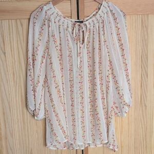 Torrid Cream Floral Striped Peasant Blouse  Size 2X (Torrid Size 2)
